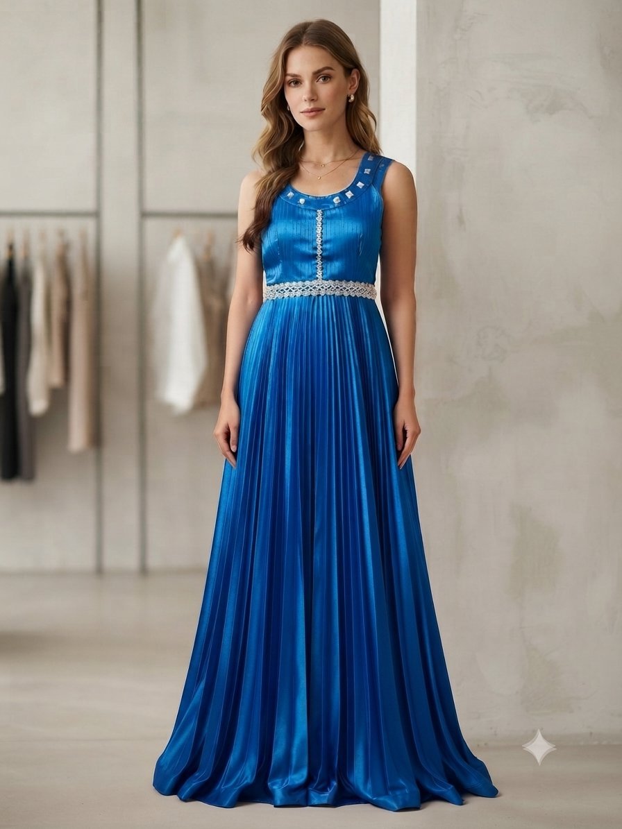 Robe de soirée longue plissée : Éclat royal