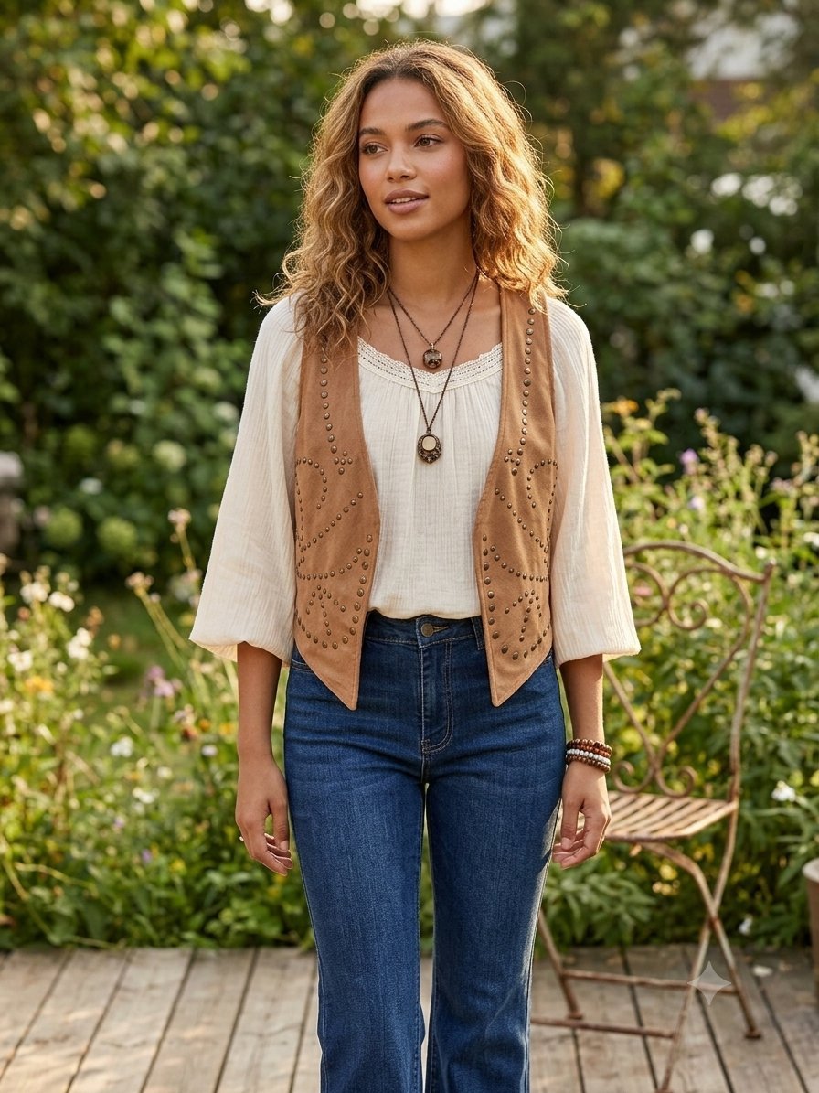 Gilet BOHO-CHIC en Marron - Parfait pour Festival
