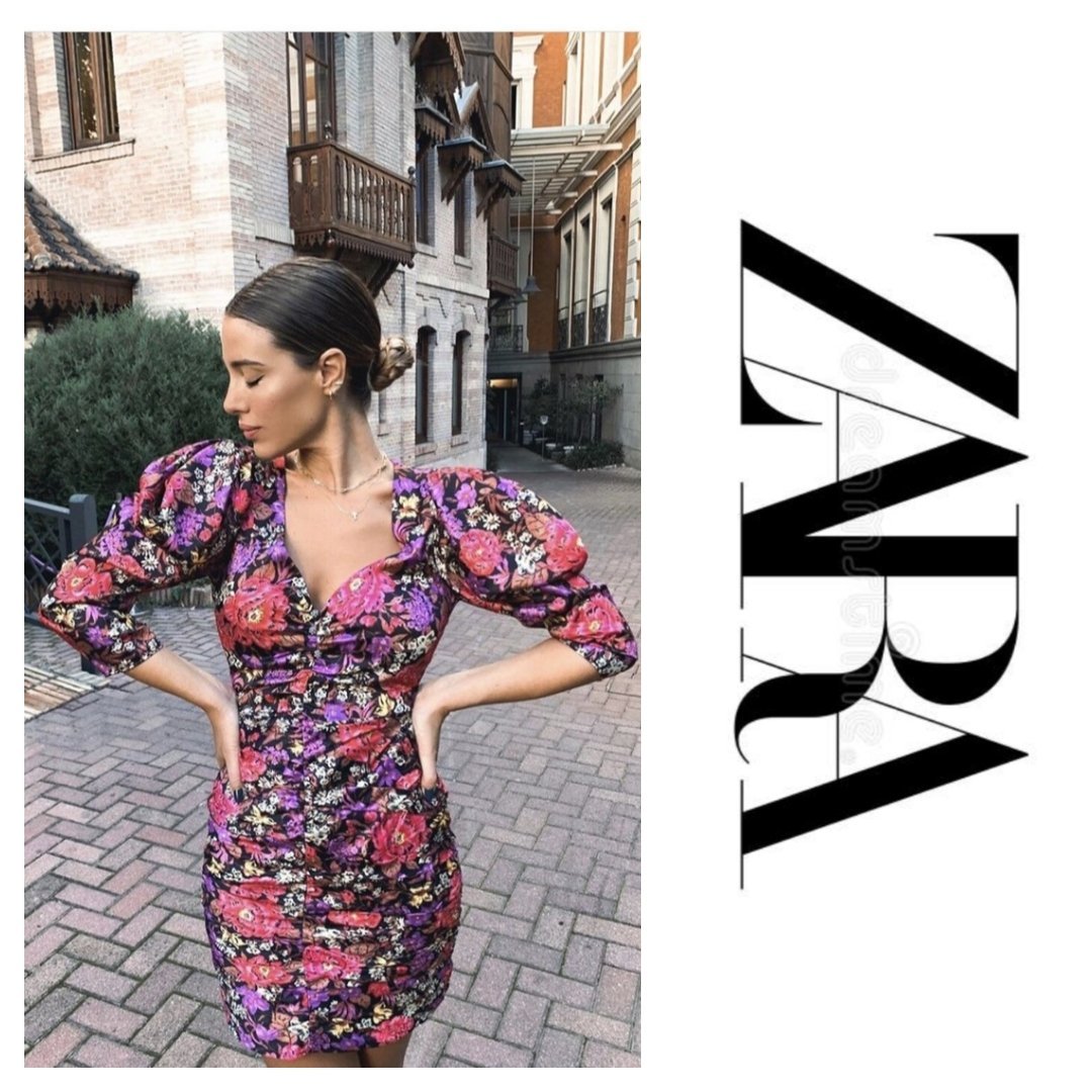 Zara Satin Floral Imprimé Pink Violet Dress V Col Bloggers S Petit Ru 8