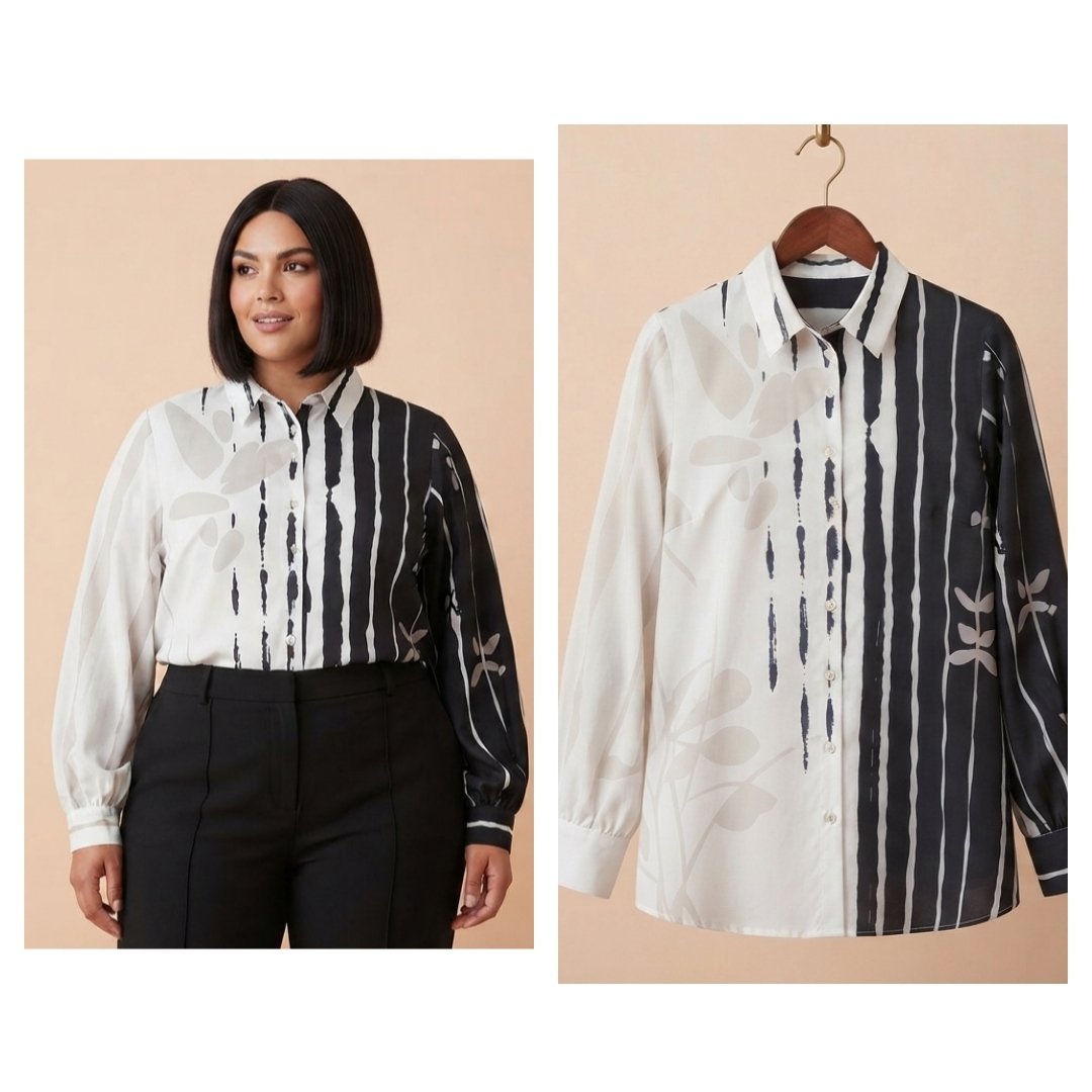 Chemise bicolore asymétrique à motifs botaniques