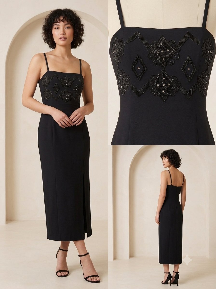 Robe noire perlée chic 