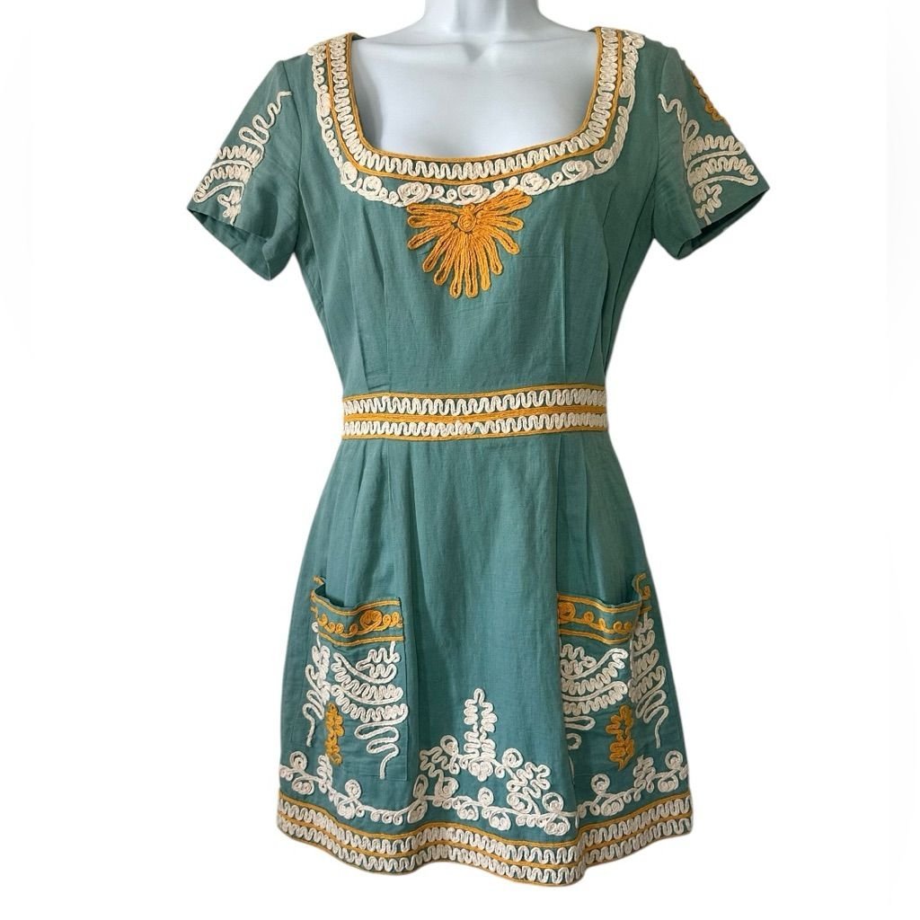 Linen-cotton blend dress in a Turkish blue color