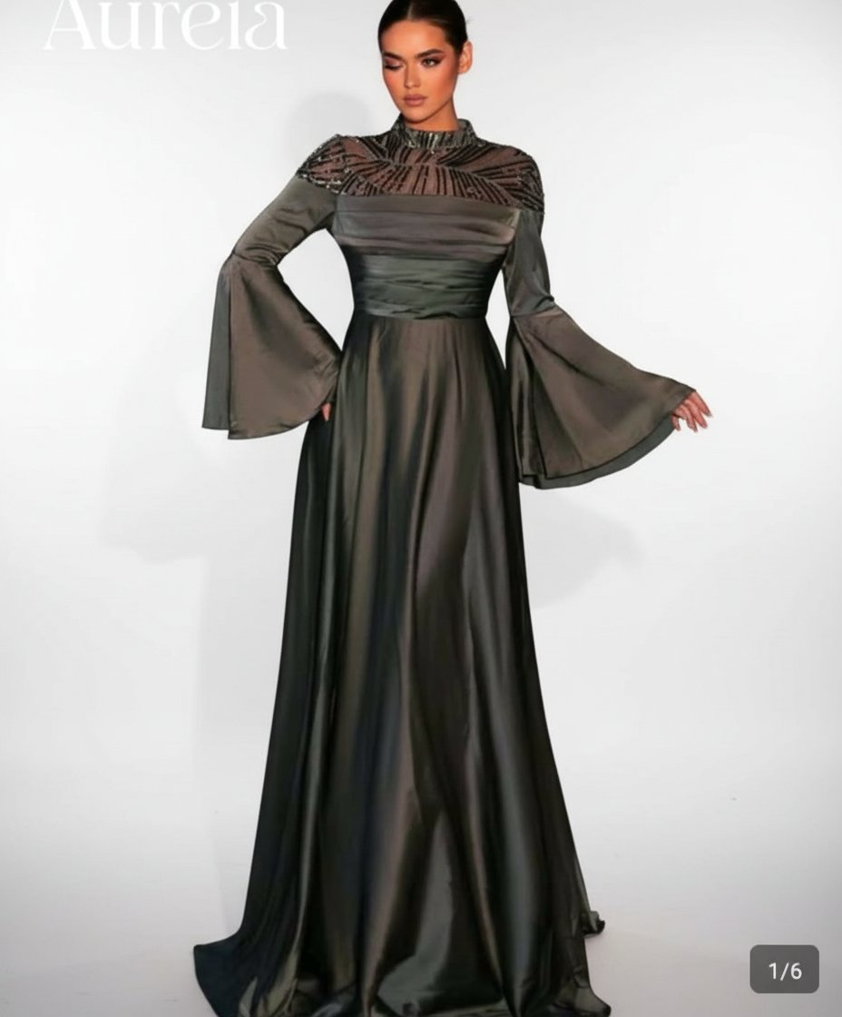 Sublime Robe shein de Soirée Longue en Satin – Vert Gris Étoilé