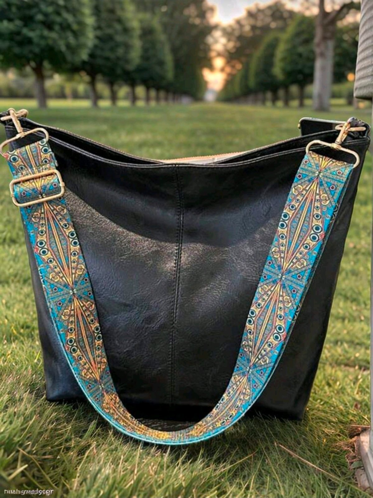Sac noir SHEIN avec bandoulière brodée ajustable