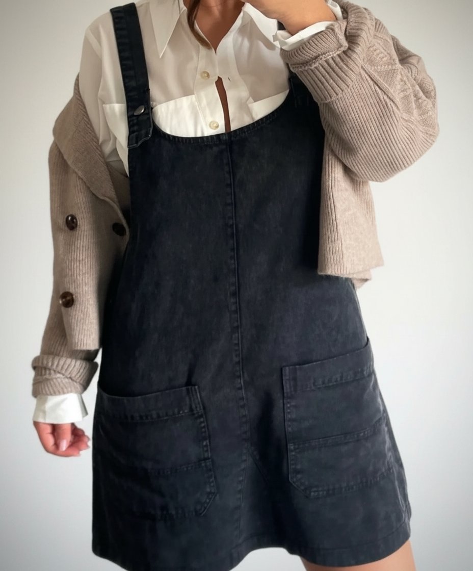Robe Salopette en Jean Noir – Style Effiloché & Tendance