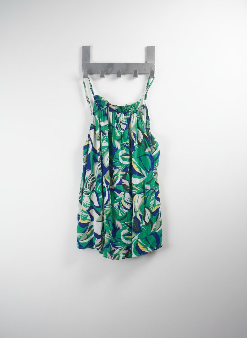 Caraco / Top d'été fluide à motif tropical vert et bleu 