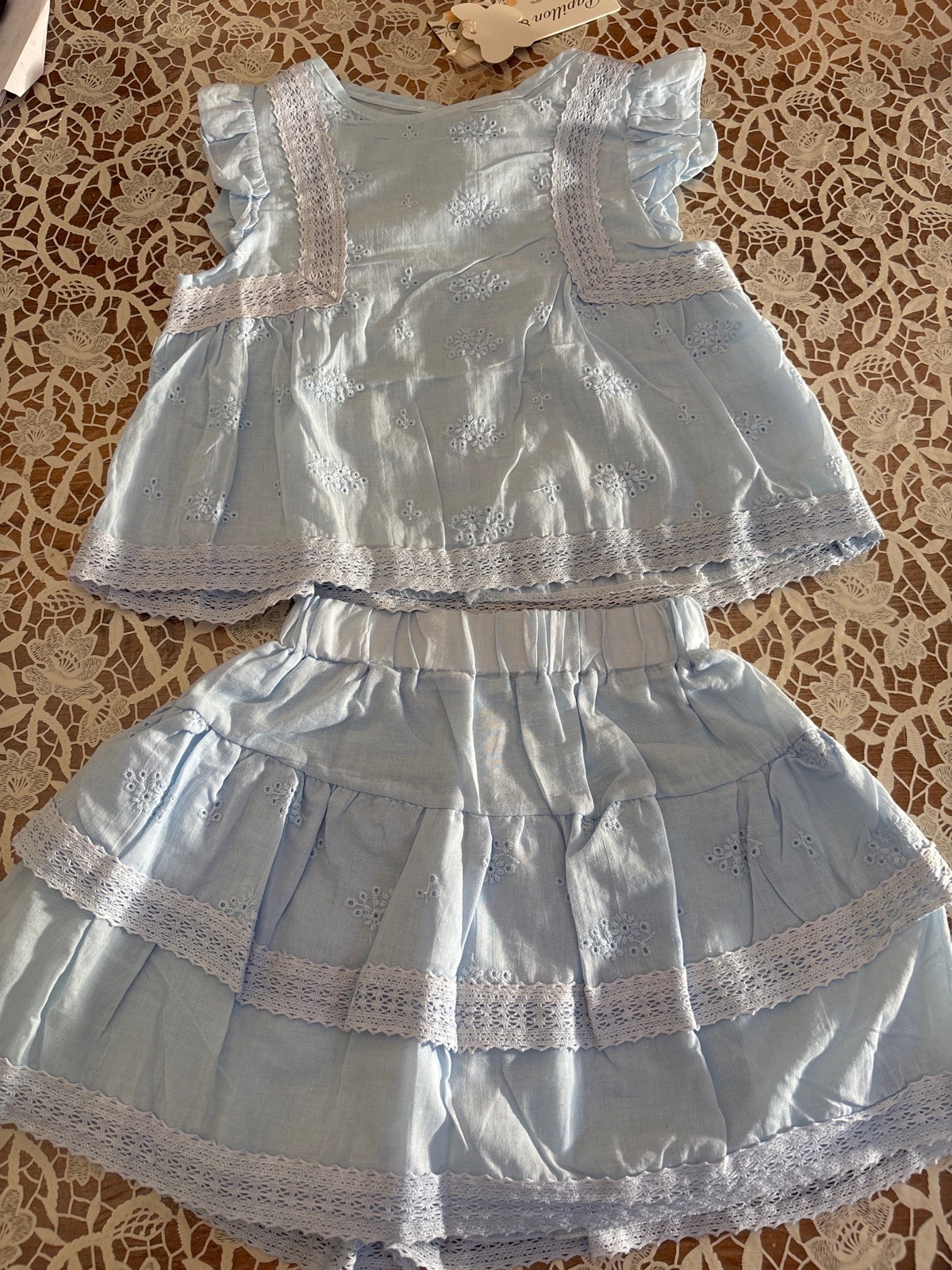 Set pull et jupe bleu coton 