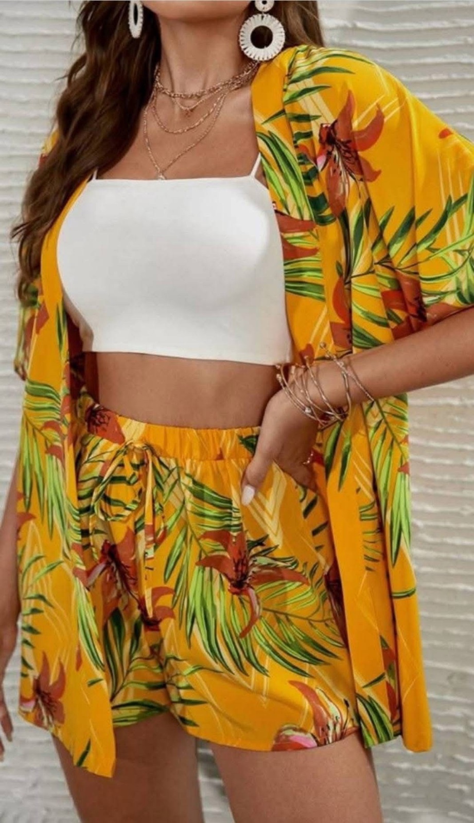 Set short et kimono jaune pour plage 