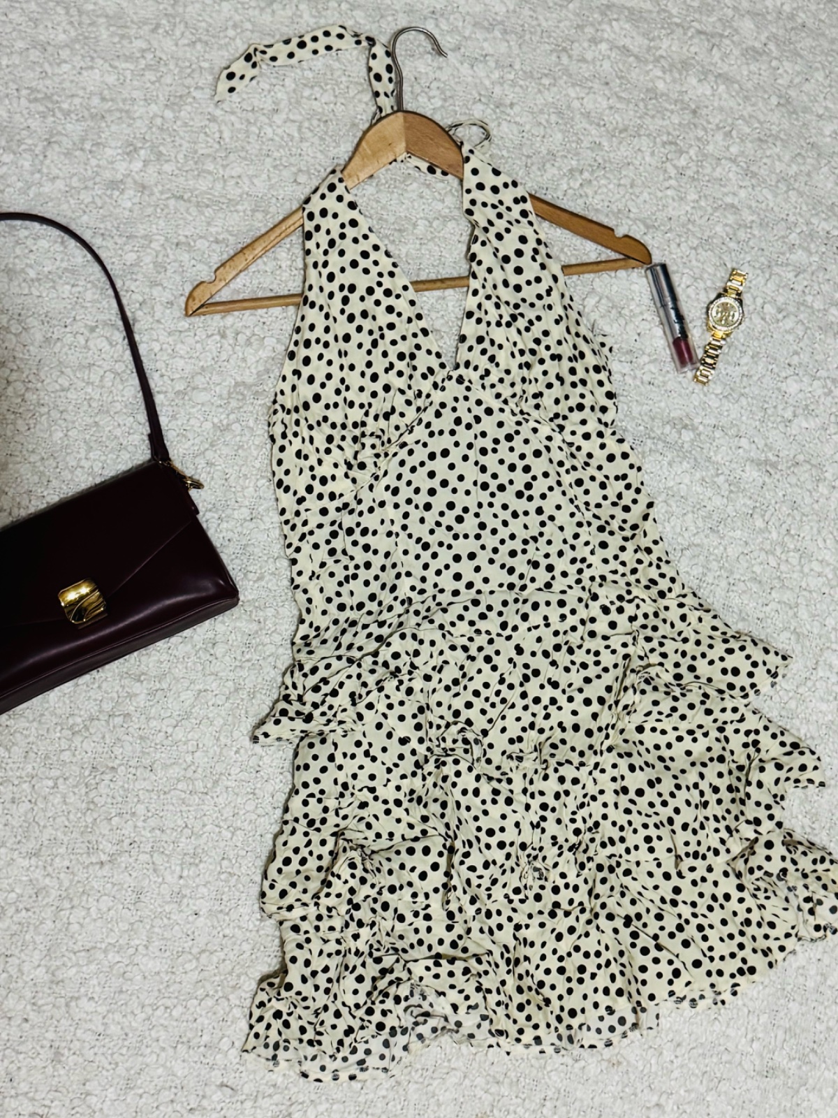 Mini dress polka dots taille M en beige et chocolat 