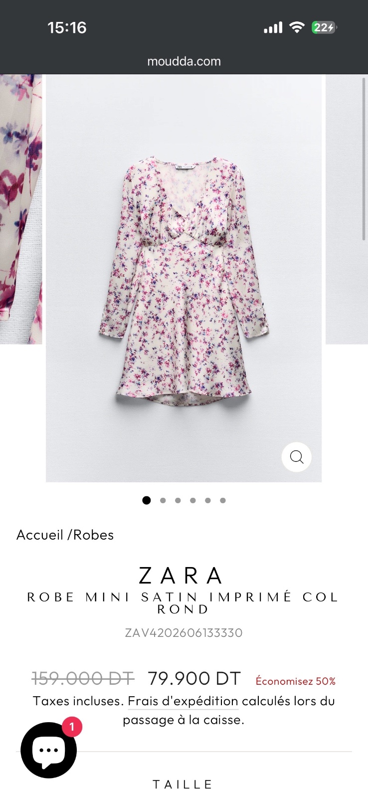ZARA ROBE MINI SATIN IMPRIMÉ COL ROND