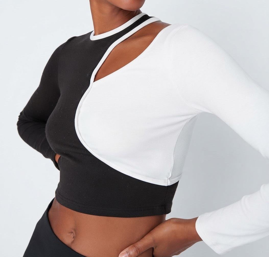 Crop top bicolore manches longues 