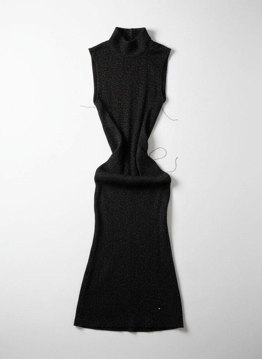 Robe ajusté manches à col roulé  avec des détails scintillants,