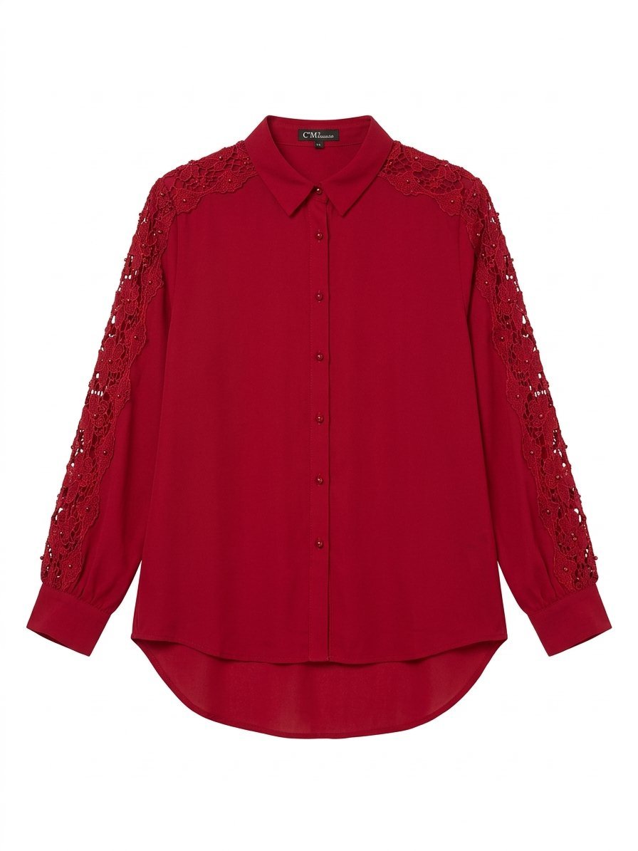 Chemise rouge vif avec détails dentelle 