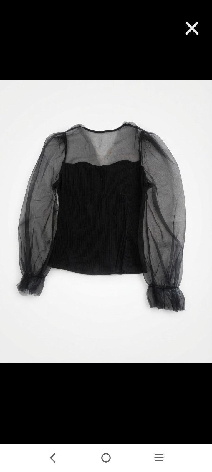 Magnifique top noir Bi_matière_ manches bouffantes en Organza/Tulle
