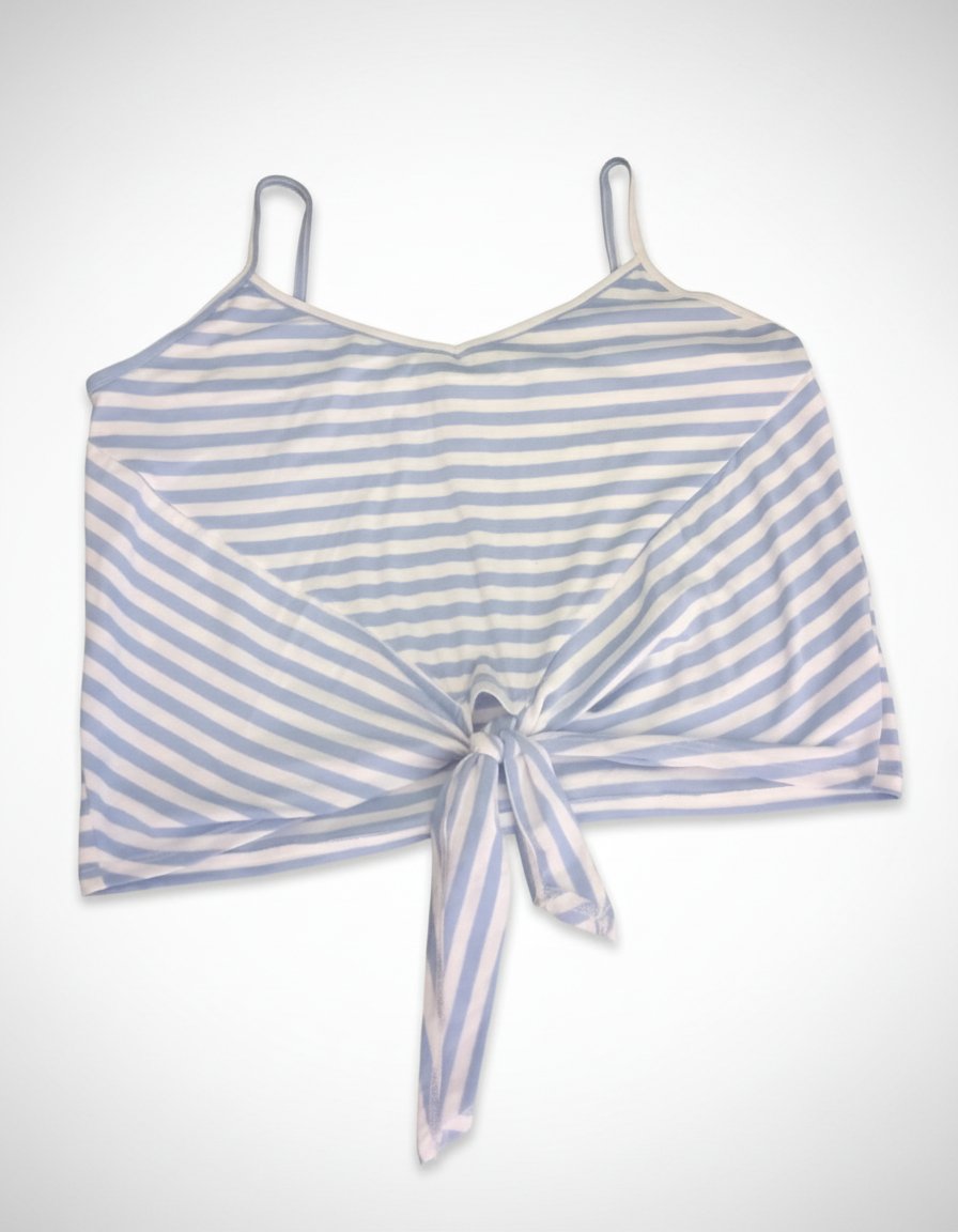 Crop top à rayures horizontales bleues et blanches _noeud devant, taille L