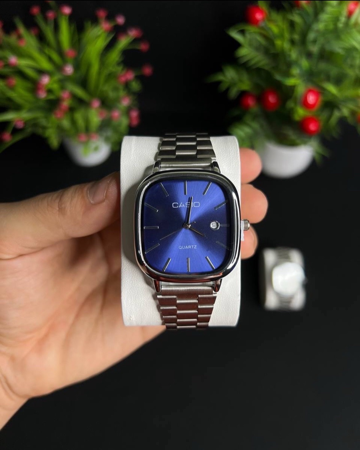 Casio quartz square argent bleu