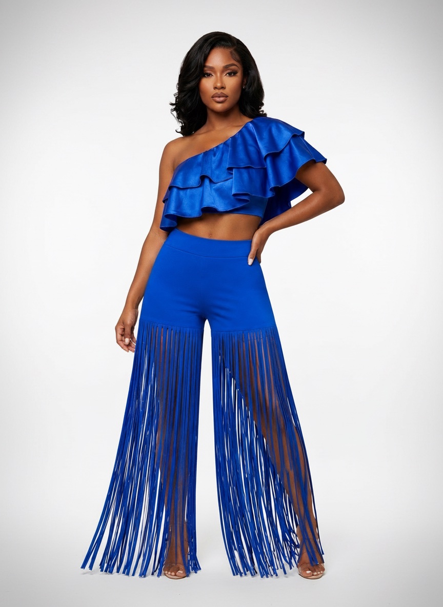 💙✨ NOUVEAUTÉ – Ensemble bleu royal à franges ✨💙
