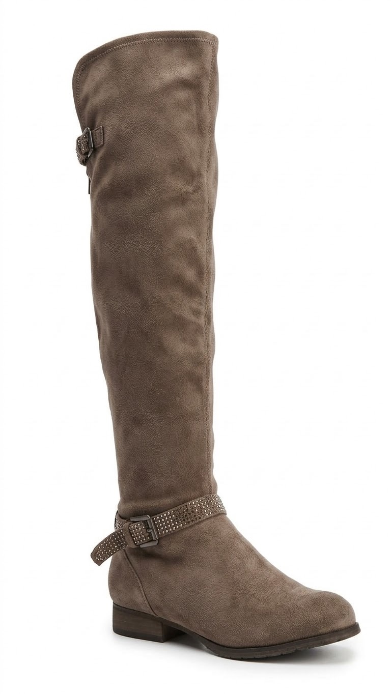 Bottes hautes en suédine avec bride à strass / clous