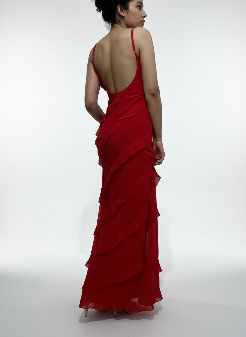 Robe rouge avec étiquettes 