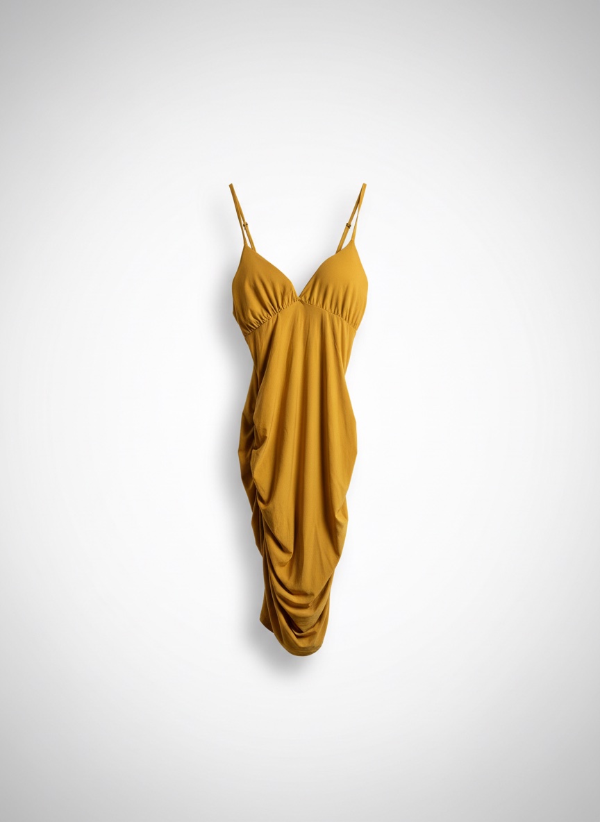 Mustard yellow ruched mini dress