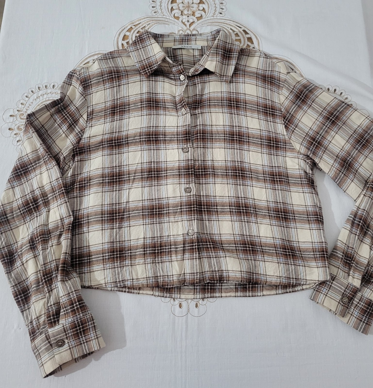 Chemise crop à carreaux marron/beige 🍁