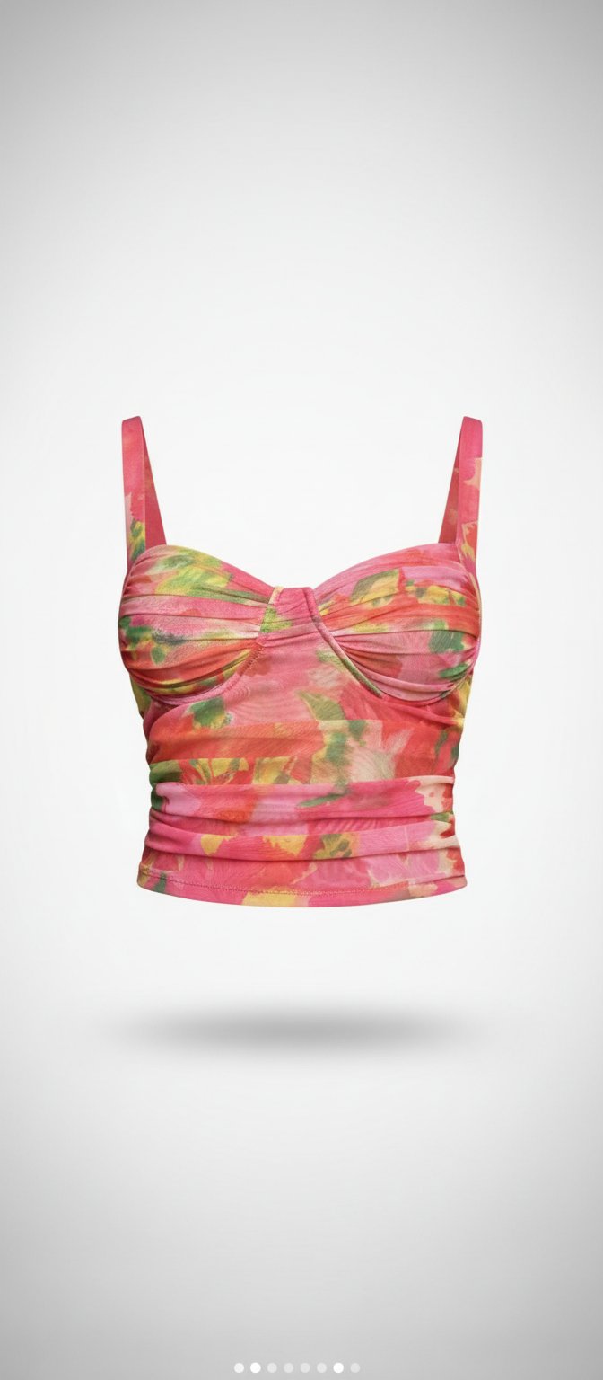Ce haut est le top corset en tulle plissé imprimé floral multicolore rose de chez Zara