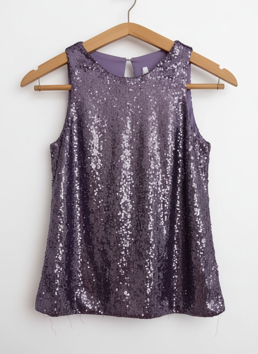 Ce haut sélectionné est un débardeur à sequins de la marque Imperial, de couleur violette (souvent référencée comme violet impérial ou pourpre).