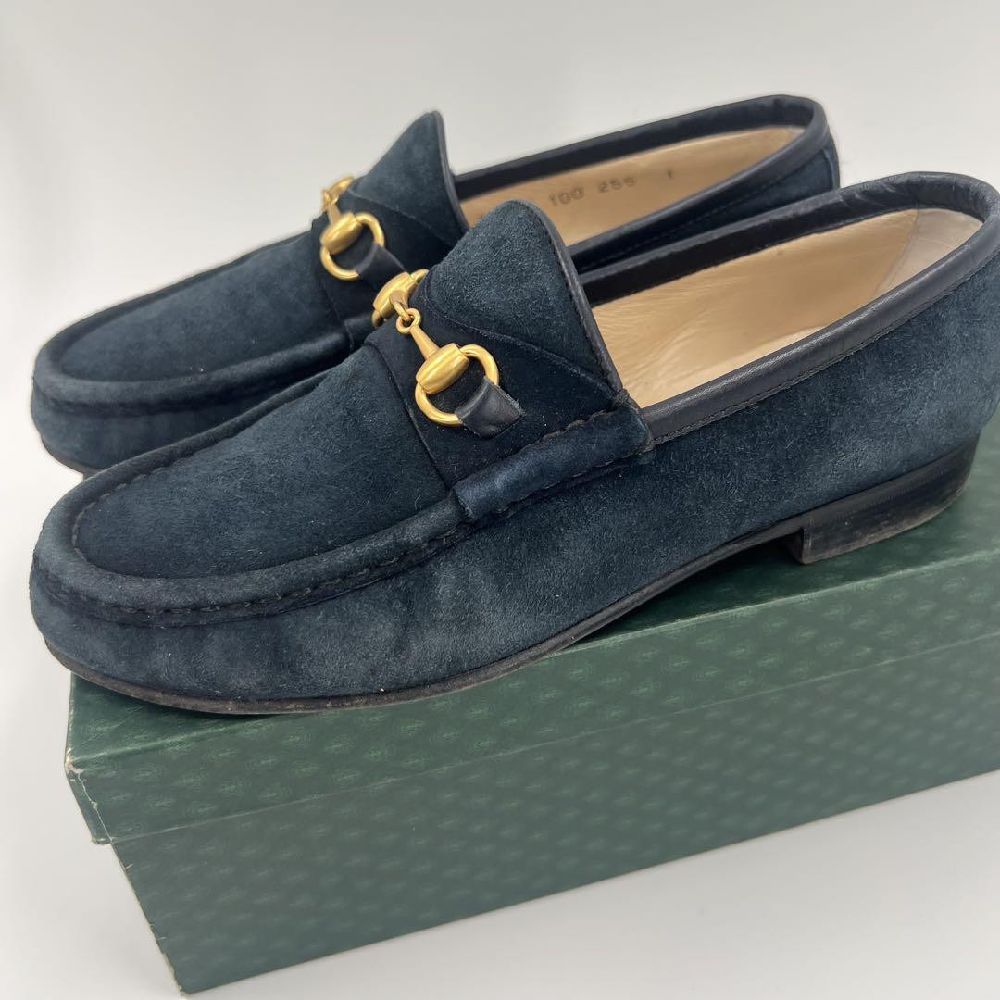 Gucci Loafer Round Toe Horsebit Dark green Suede Women's