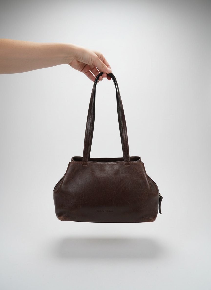 This Marc O'Polo handbag features a classic, minimalist silhouette crafted from soft, premium dark brown leather.