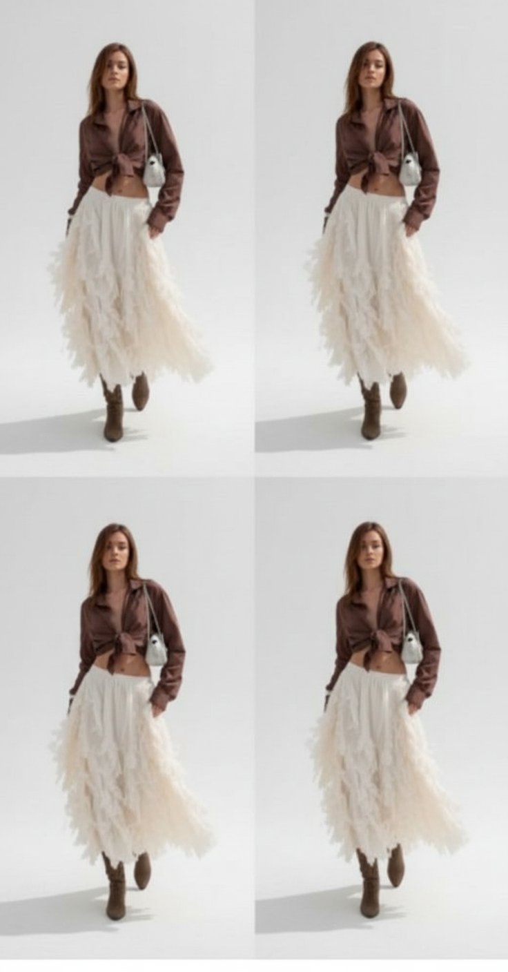 Cette jupe longue tendance coton se distingue par son style bohème chic et sa texture aérienne unique.