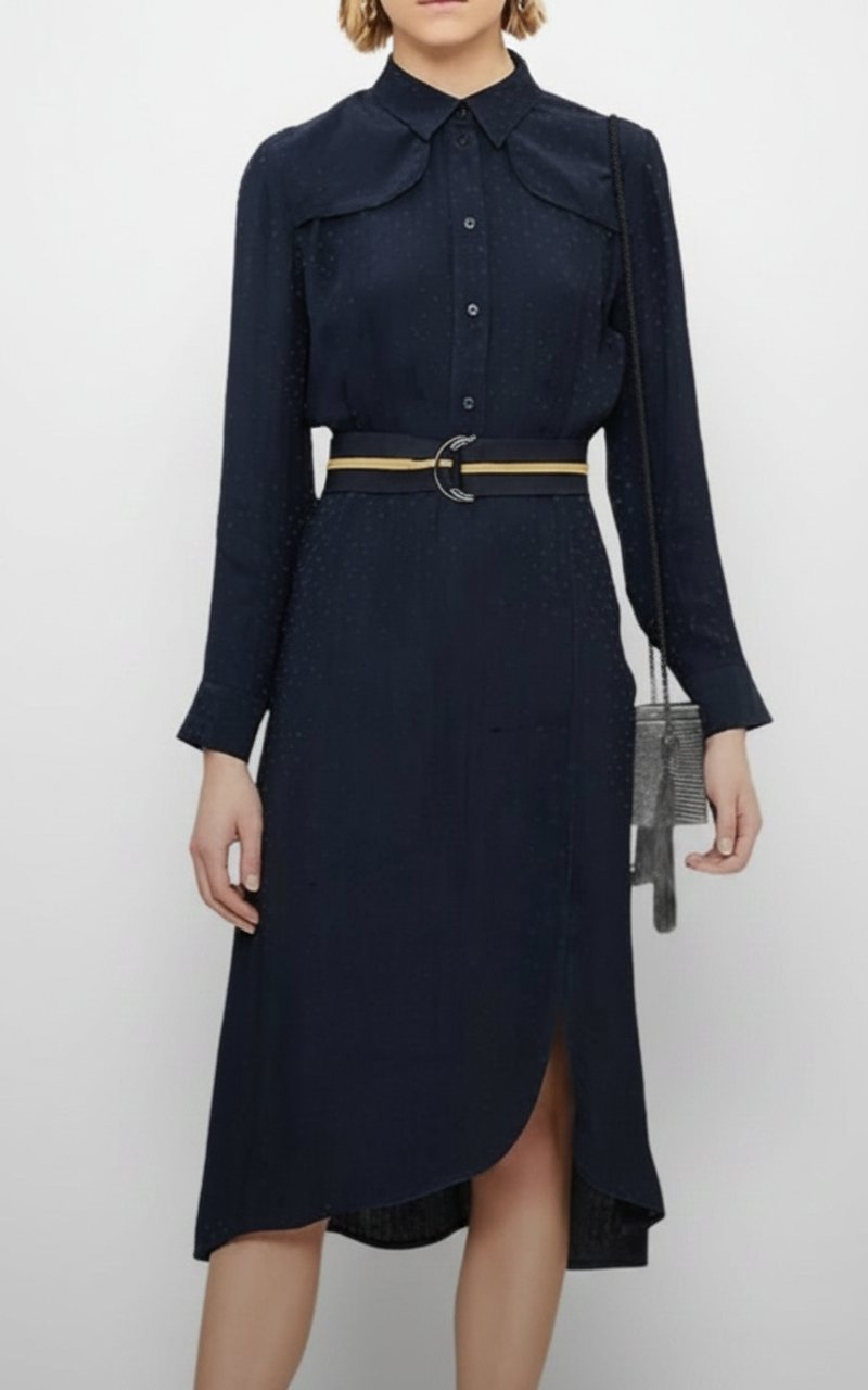 La robe Sandro “Marc Dot Belted Midi Shirt Dress”