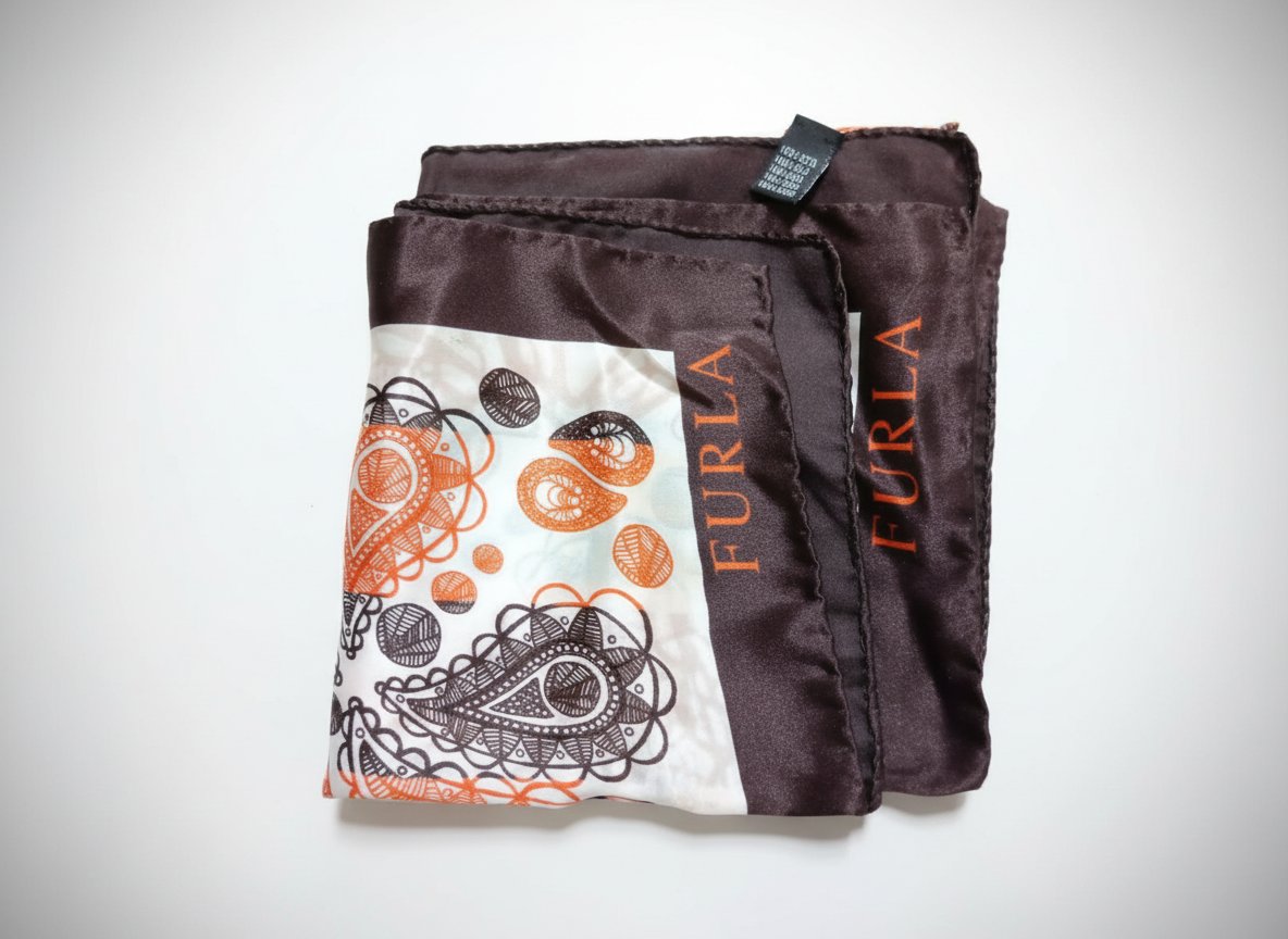 🖤 Foulard FURLA Original – Motif Élégance Marron, Beige & Orange