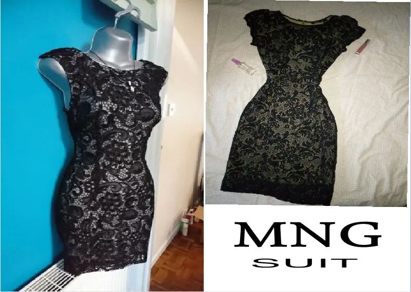SEXY robe Mango noire en dentelle ajustée et courte