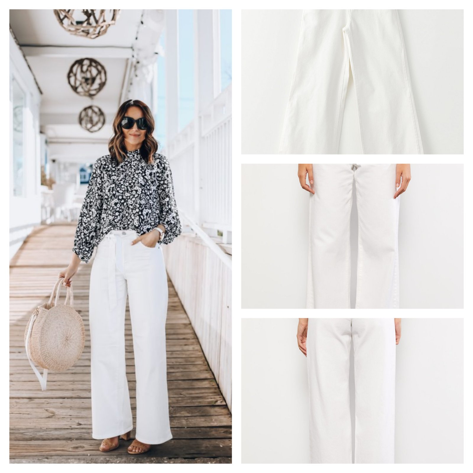 Jeans wide leg élastiqué blanc