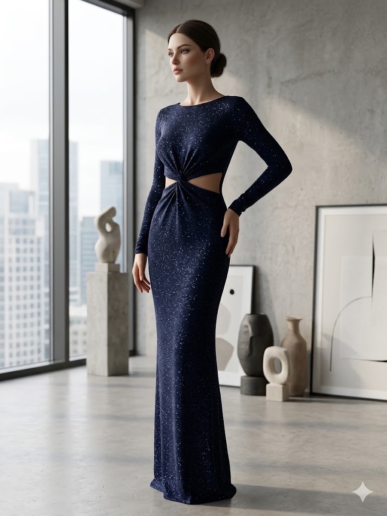 Robe bleu foncé brillante 