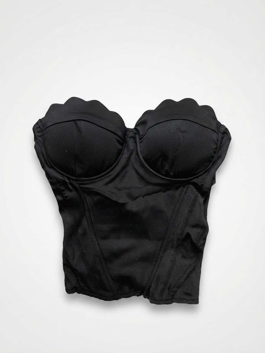 Top bustier zippé à ourlet festonné