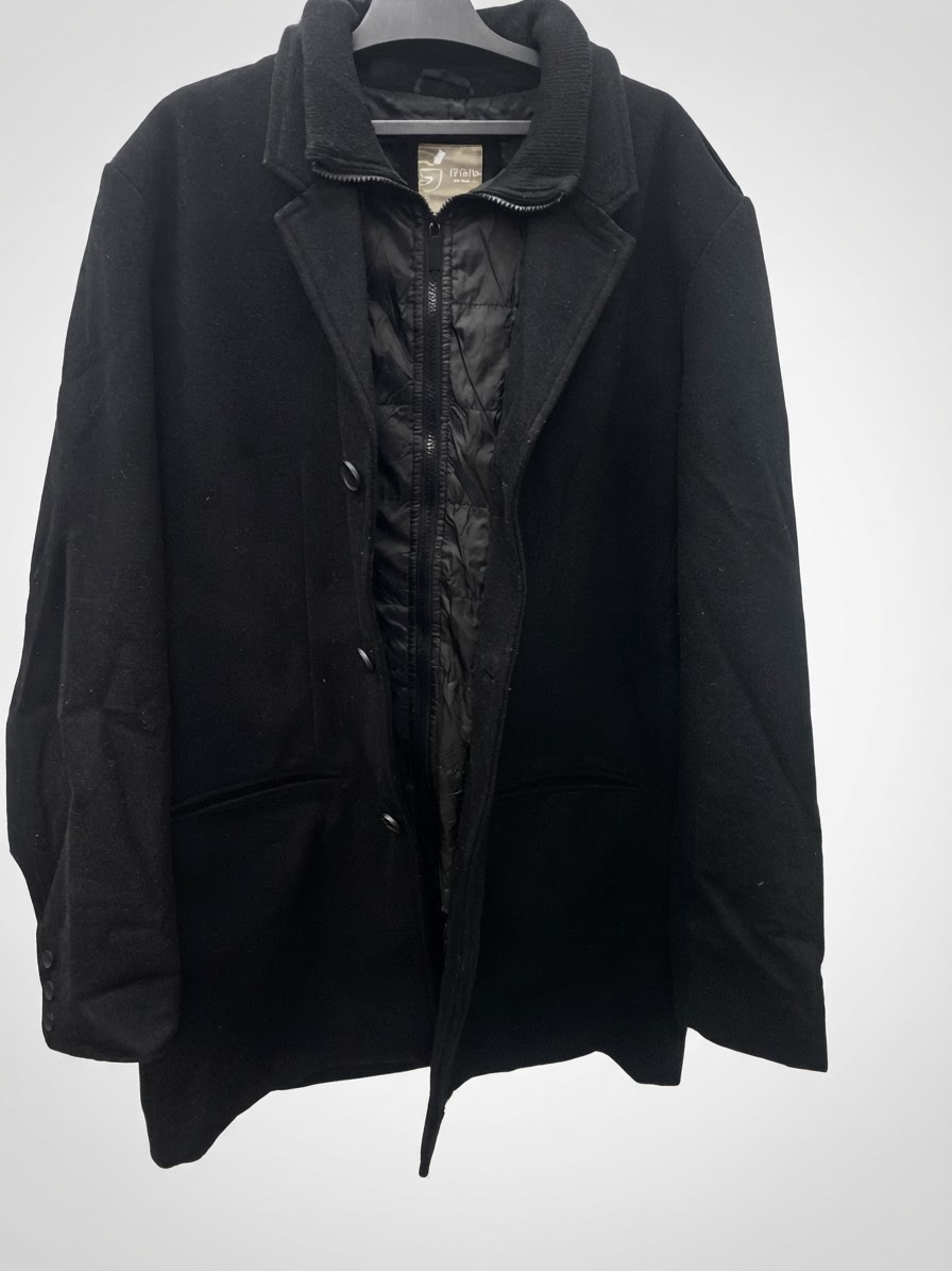 Manteau long noir pour homme doté d'une doublure matelassée amovible intégrée
