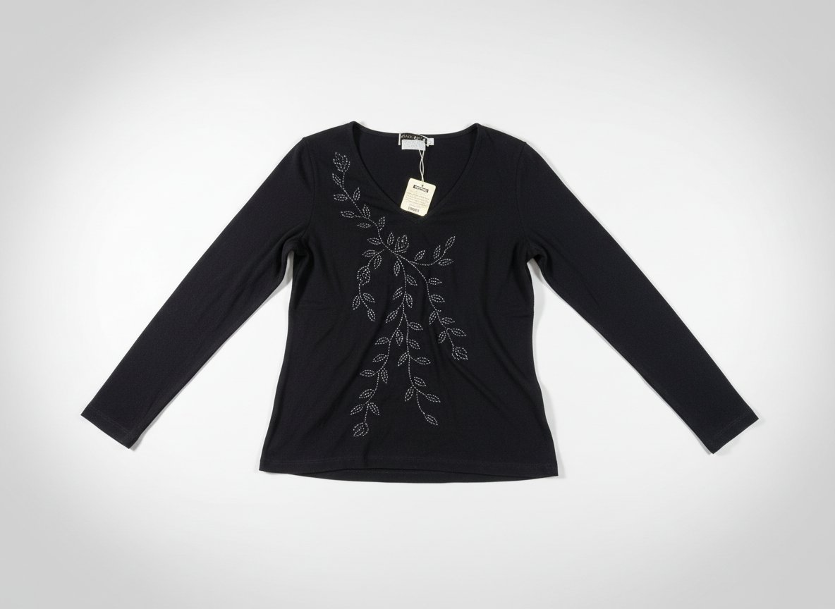 Haut femme noir manches longues avec motif floral
