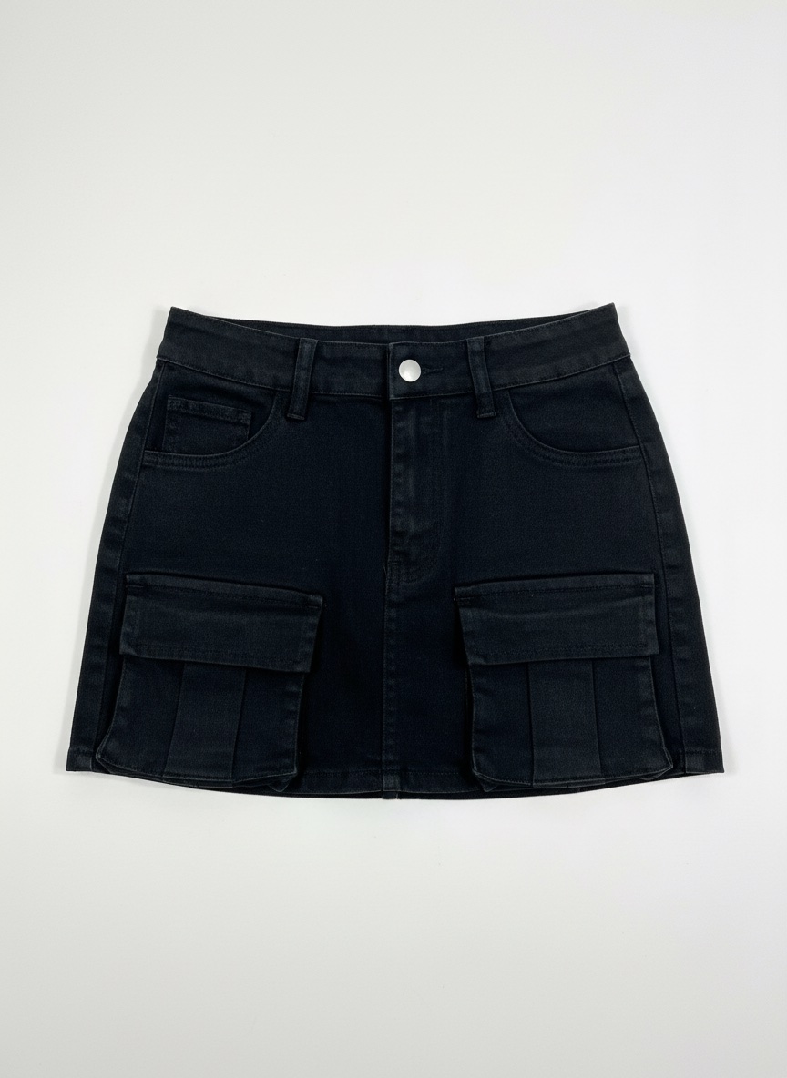 Jupe cargo en jean noir – taille haute, style SHEIN (S/M)