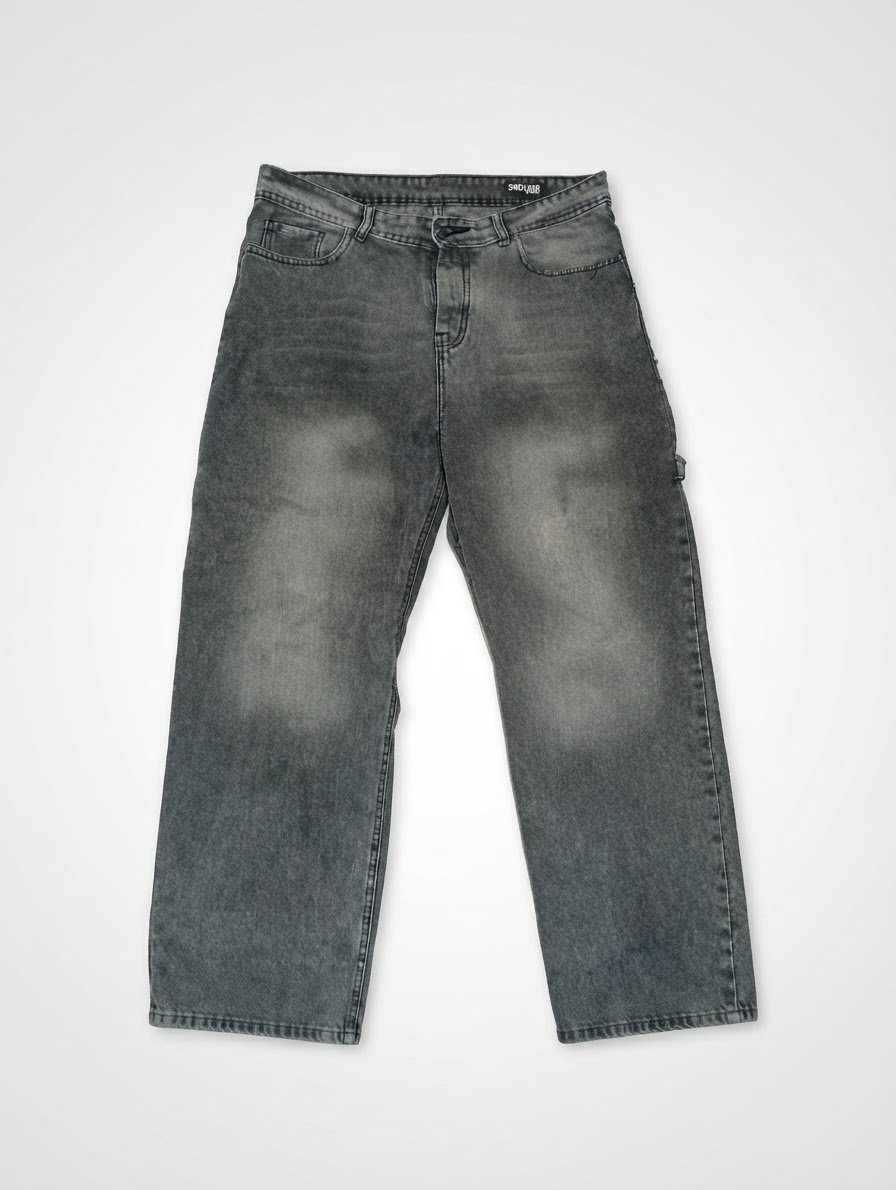 Jean baggy homme gris délavé coupe droite.