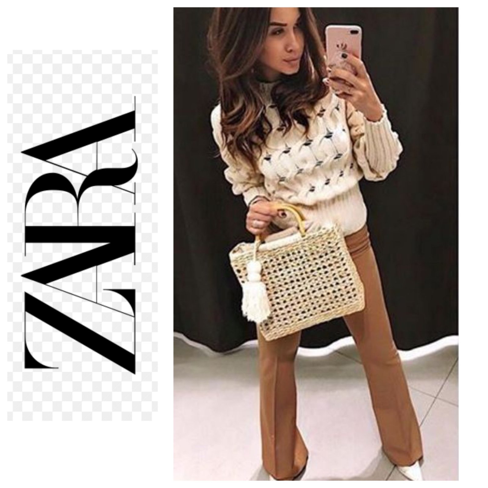 Un pull crème en grosse maille de la marque ZARA 