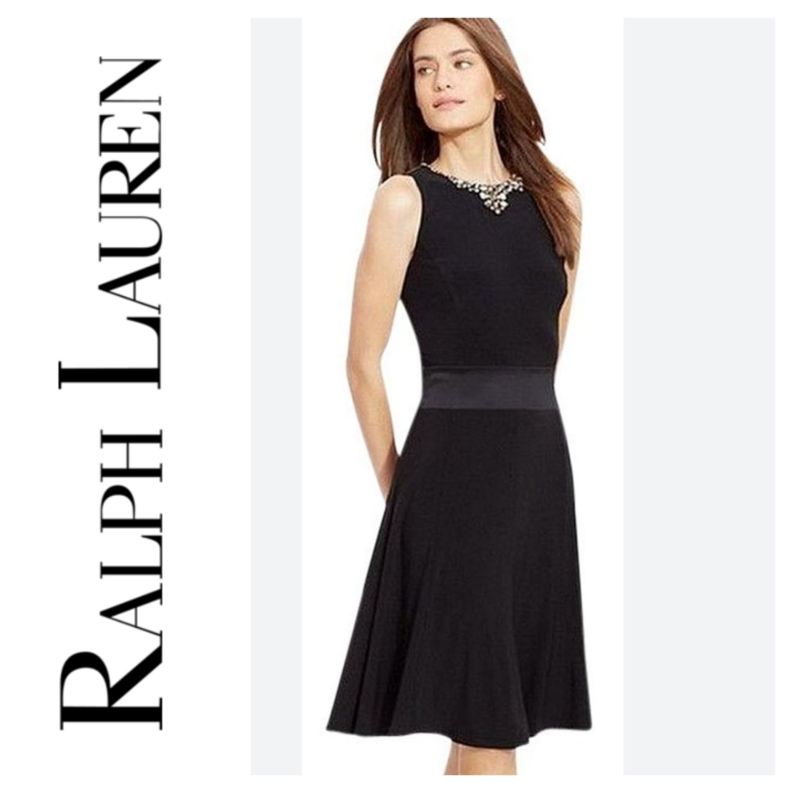 Une élégante robe dotée d'un col rond orné de bijoux étincelants et dune taille cintrée en satin AUTHENTIQUE de la marque RALPH LAUREN
