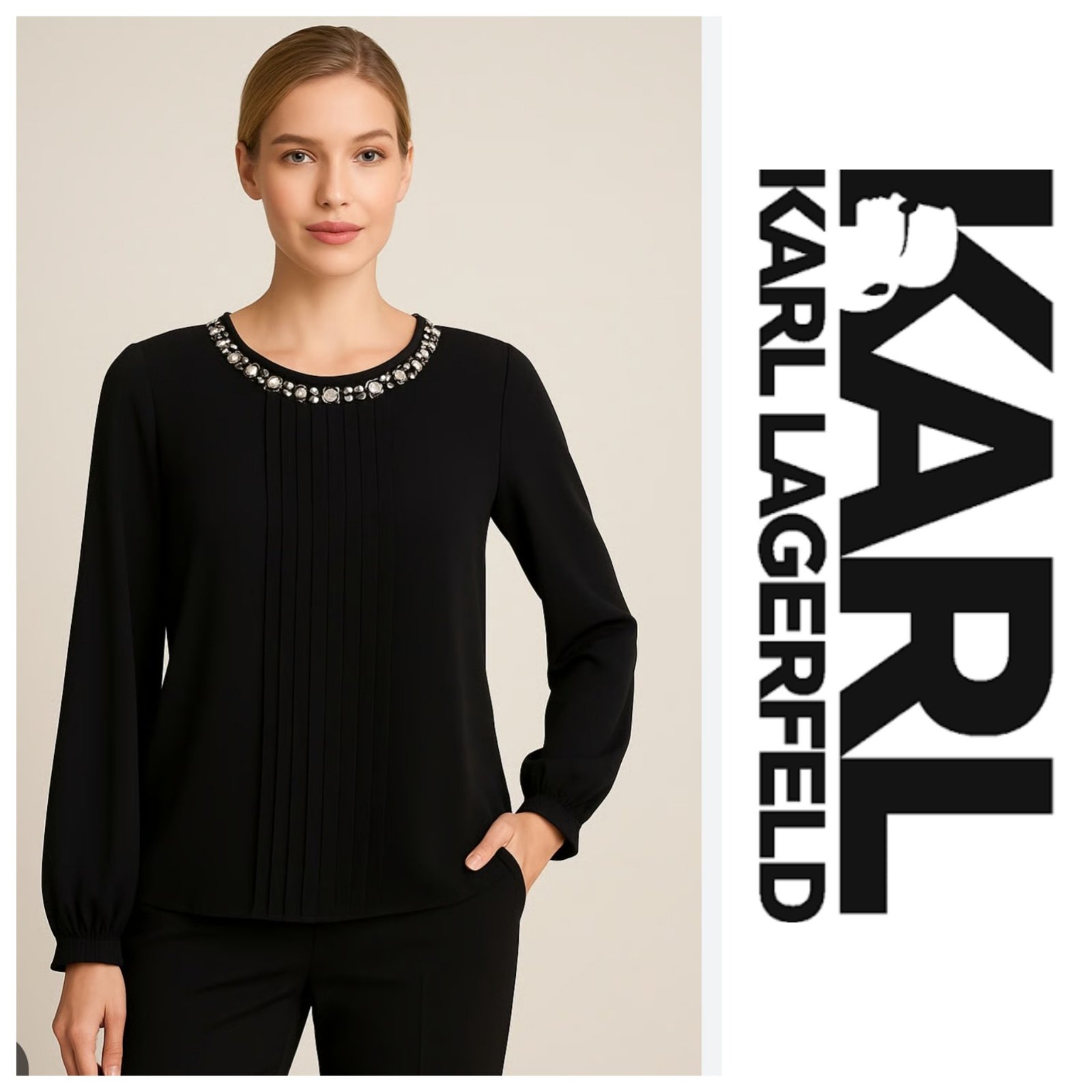 Une chemise à col en perles hyper classe AUTHENTIQUE de la marque KARL LAGERFELD "Promo 