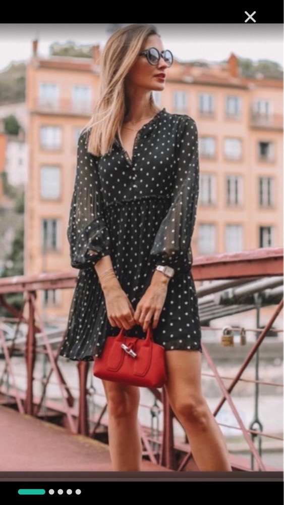 Zara Black & White Pleated Polka Dot Swing Dress