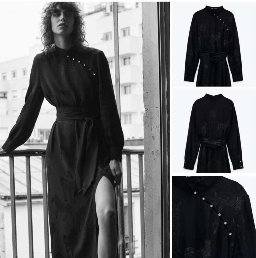 Black zara dress jackard , tissu satiné
