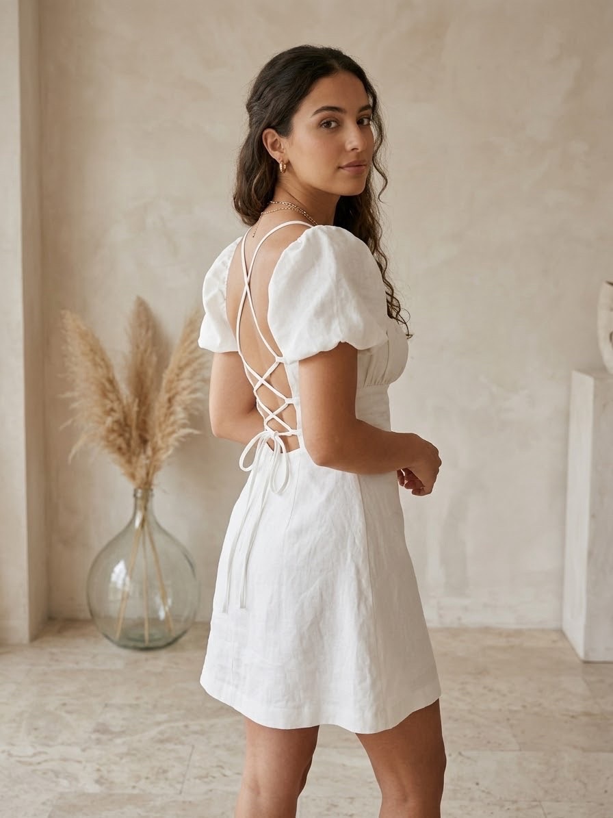 Robe blanche dos nu à fines bretelles 