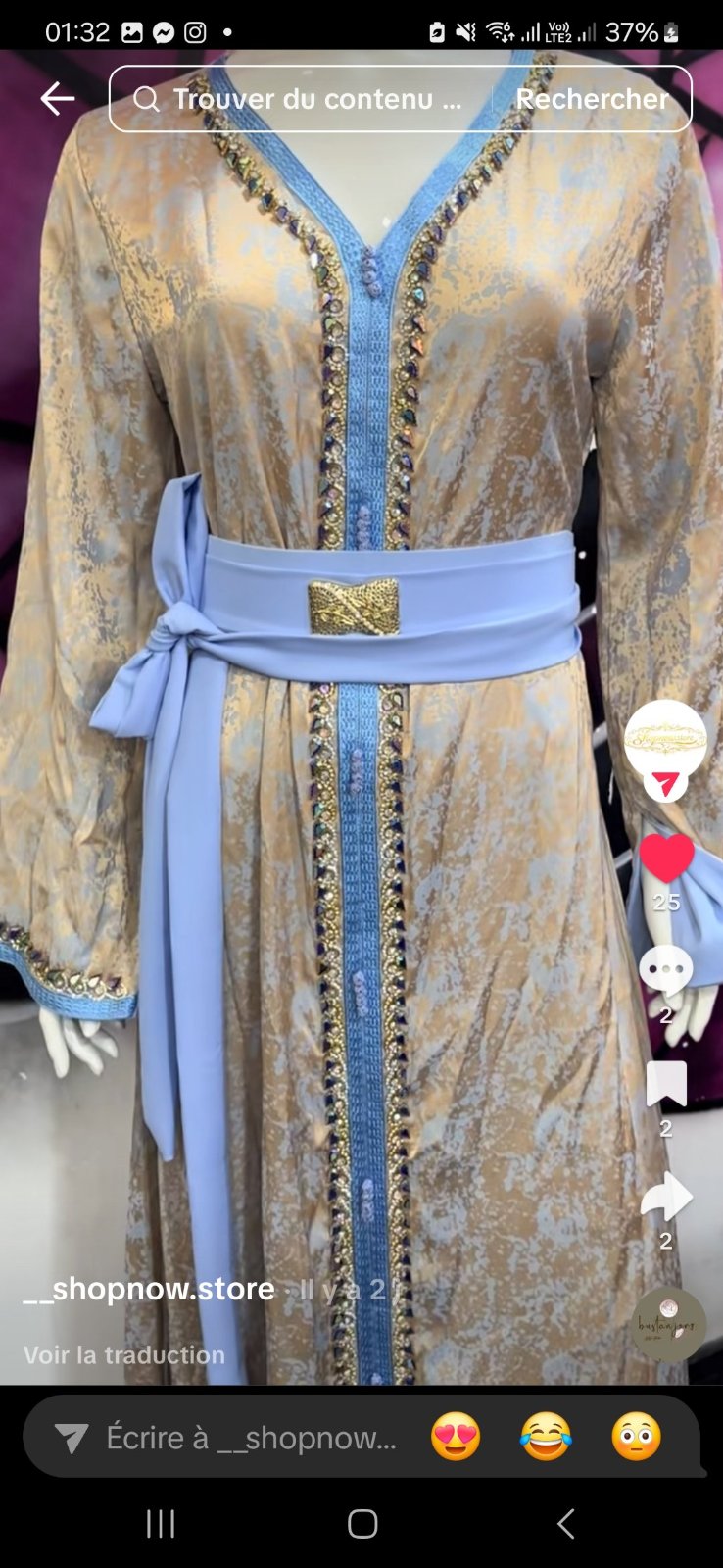 Kaftan marocain sur soie