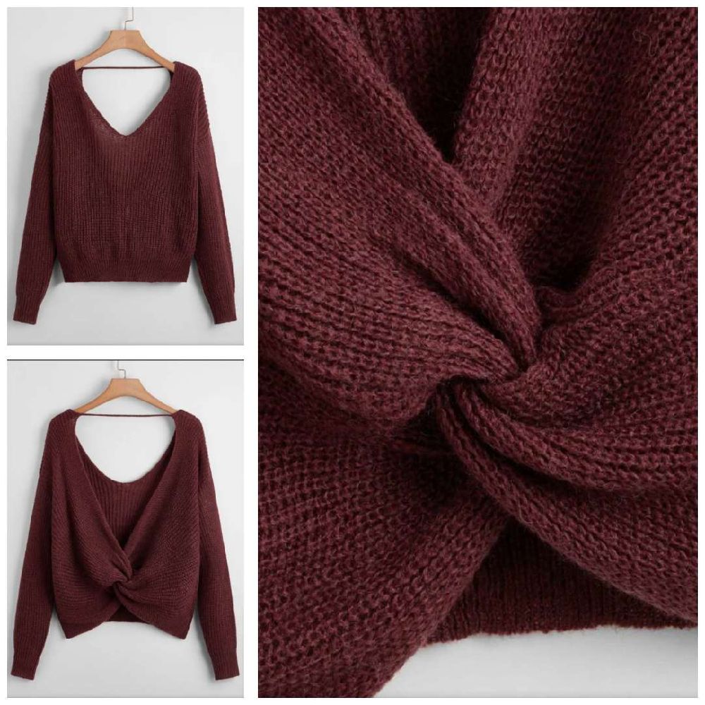 Pull aubergine effet noué 