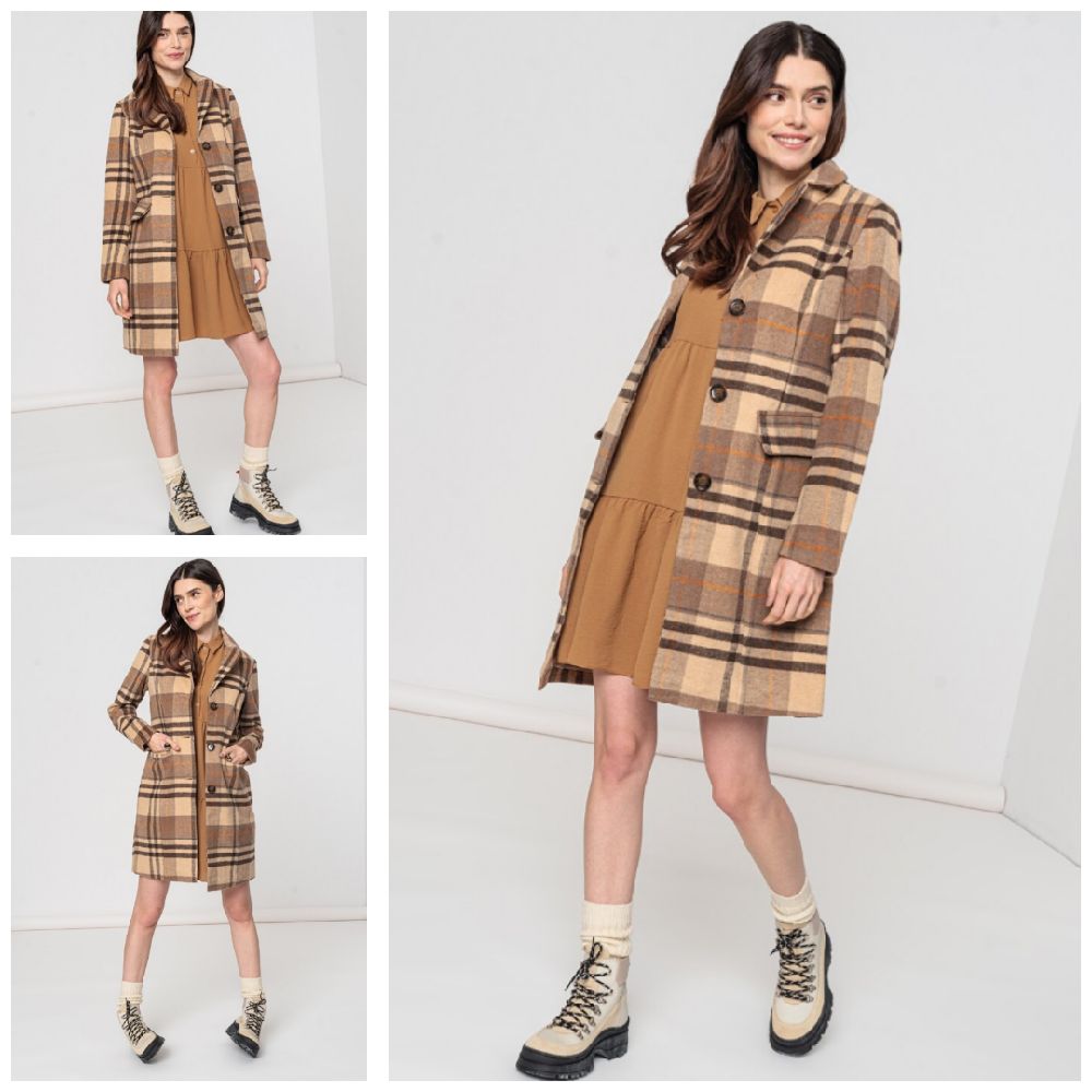 Manteau à carreaux Shannon à revers fendus