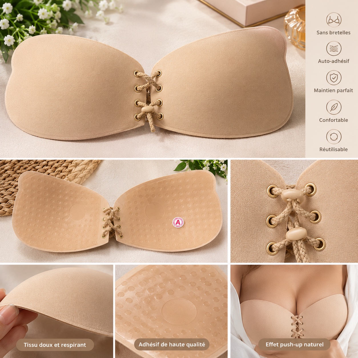 Soutien push up sans bras 